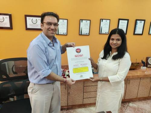 Thressa presents our Taluka level on boarding drive to Mr.Annirudh Agrawal Director Agrawal Group of Companies & Vice Chairperson CII Goa State council